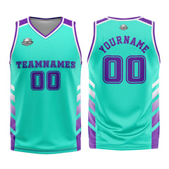 Benutzerdefinierter Cyan Lila Basketball Jersey Uniform Anzug gedruckt Ihr Logo Name Nummer