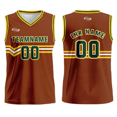 Benutzerdefinierter Braun Grün Gelb Weiß Basketball Jersey Uniform Anzug gedruckt Ihr Logo Name Nummer
