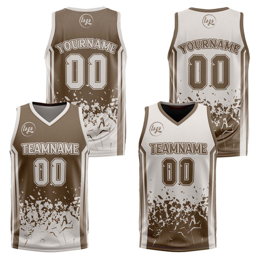 Benutzerdefinierte Langweilig Braun Grau Reversible Basketball Jersey Personalisierte Drucken Name Nummer Logo