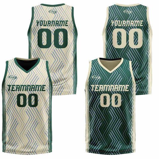 Benutzerdefinierte Creme Grün Reversible Basketball Jersey Personalisierte Drucken Name Nummer Logo