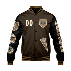 Maßgeschneiderte Braun Schwarz Letterman Varsity Jacket Individuelle Stickerei  Druck nach Ihrem Wunsch