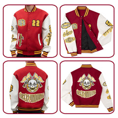 Maßgeschneiderte Weiß Rosa Letterman Varsity Jacket Individuelle Stickerei Druck nach Ihrem Wunsch