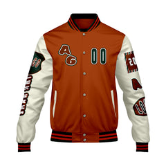 Maßgeschneiderte Orange Grün Letterman Varsity Jacket Individuelle Stickerei Druck nach Ihrem Wunsch