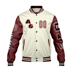 Maßgeschneiderte Weiß Rot Letterman Varsity Jacket Individuelle Stickerei Druck nach Ihrem Wunsch