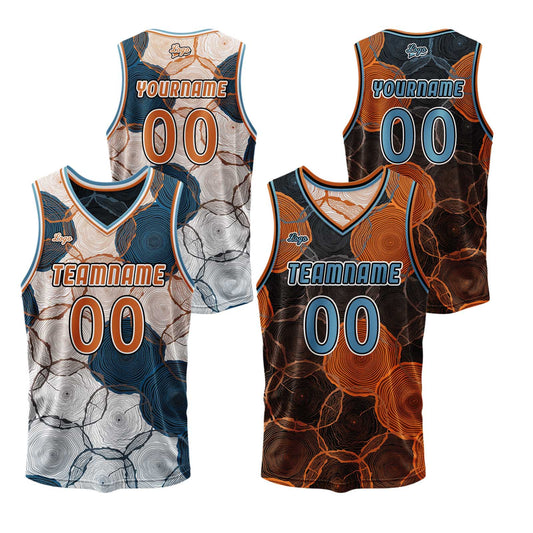 Benutzerdefinierte Blau Orange Reversible Basketball Jersey Personalisierte Print Name Nummer Logo