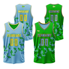 Benutzerdefinierte Blau Grün Reversible Basketball Jersey Personalisierte Print Name Nummer Logo