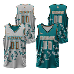 Benutzerdefinierte Grau Grün Reversible Basketball Jersey Personalisierte Print Name Nummer Logo