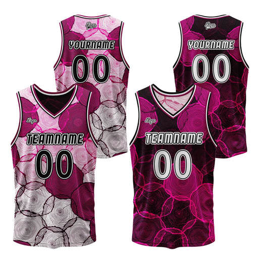 Benutzerdefinierte Rosa Rot Reversible Basketball Jersey Personalisierte Print Name Nummer Logo