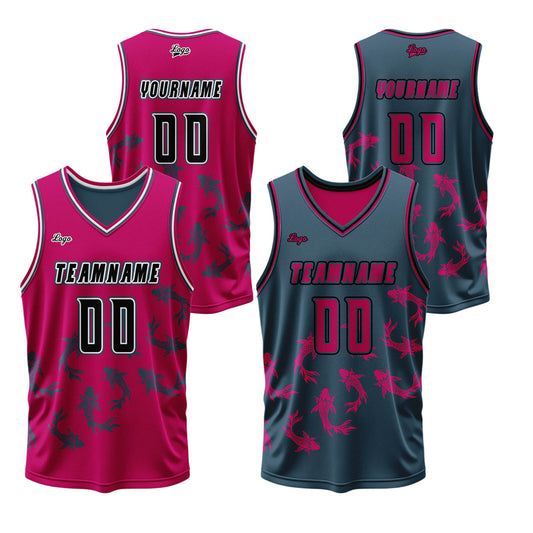 Benutzerdefinierte Rose Blau Reversible Basketball Jersey Personalisierte Print Name Nummer Logo