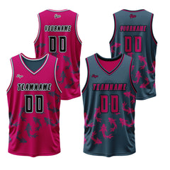 Benutzerdefinierte Rose Blau Reversible Basketball Jersey Personalisierte Print Name Nummer Logo