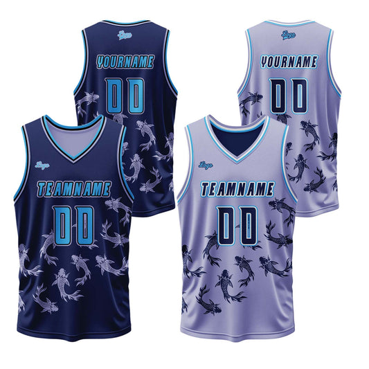 Benutzerdefinierte Blau Lila Reversible Basketball Jersey Personalisierte Print Name Nummer Logo