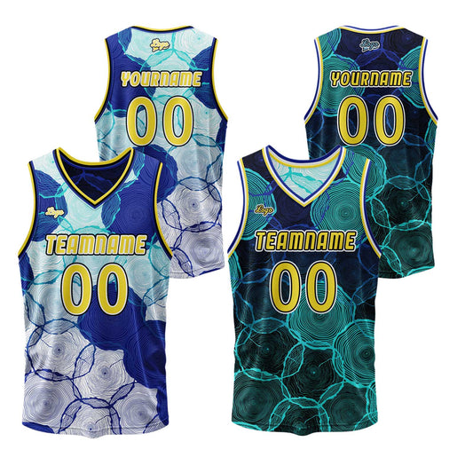 Benutzerdefinierte Blau Grün Reversible Basketball Jersey Personalisierte Print Name Nummer Logo