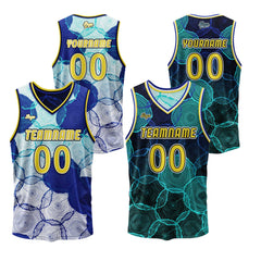 Benutzerdefinierte Blau Grün Reversible Basketball Jersey Personalisierte Print Name Nummer Logo