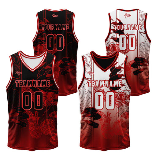 Benutzerdefinierte Rot Reversible Basketball Jersey Personalisierte Print Name Nummer Logo
