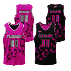 Benutzerdefinierte Pflaume Rosa Schwarz Reversible Basketball Jersey Personalisierte Print Name Nummer Logo