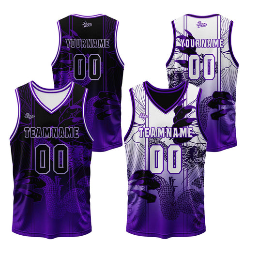 Benutzerdefinierte Lila Reversible Basketball Jersey Personalisierte Print Name Nummer Logo