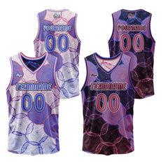 Benutzerdefinierte Blau Lila Reversible Basketball Jersey Personalisierte Print Name Nummer Logo