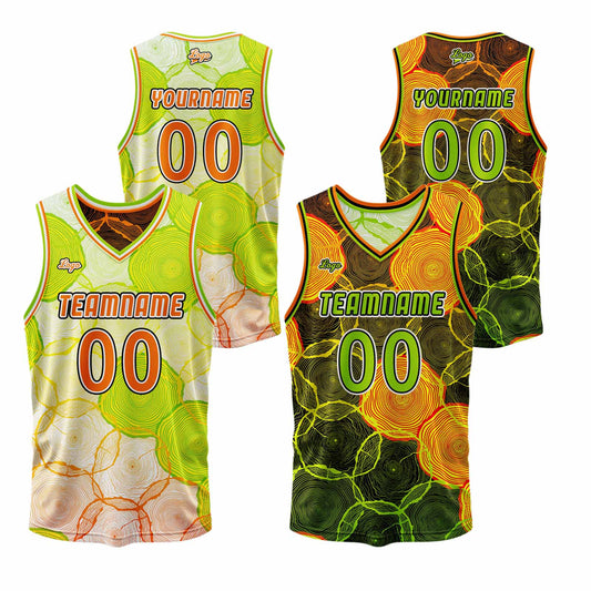 Benutzerdefinierte Grün Orange Reversible Basketball Jersey Personalisierte Print Name Nummer Logo