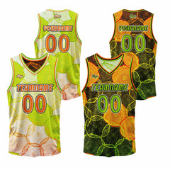 Benutzerdefinierte Grün Orange Reversible Basketball Jersey Personalisierte Print Name Nummer Logo