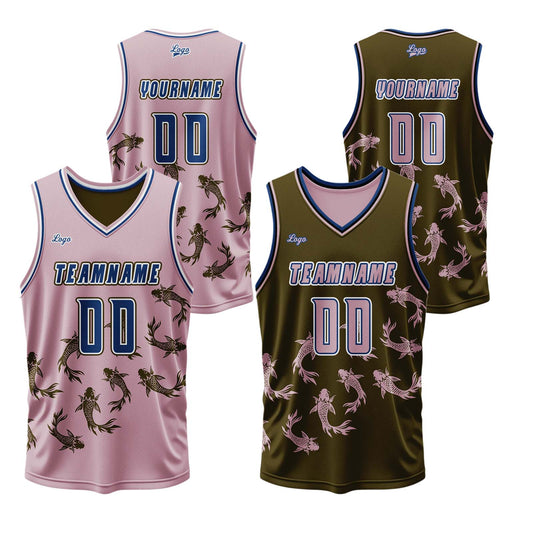 Benutzerdefinierte Rosa Braun Reversible Basketball Jersey Personalisierte Print Name Nummer Logo