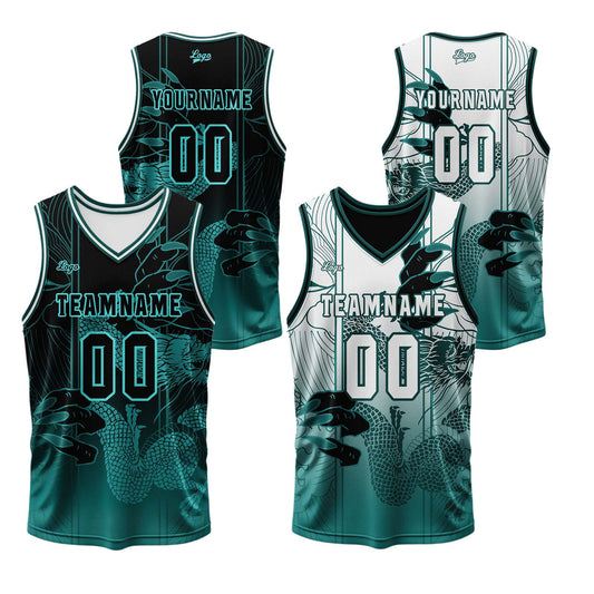 Benutzerdefinierte Grüne Reversible Basketball Jersey Personalisierte Print Name Nummer Logo