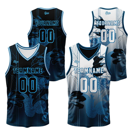 Benutzerdefinierte Blau Reversible Basketball Jersey Personalisierte Print Name Nummer Logo