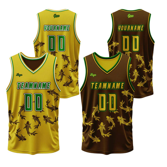 Benutzerdefinierte Gelb Braun Reversible Basketball Jersey Personalisierte Print Name Nummer Logo