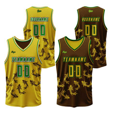 Benutzerdefinierte Gelb Braun Reversible Basketball Jersey Personalisierte Print Name Nummer Logo
