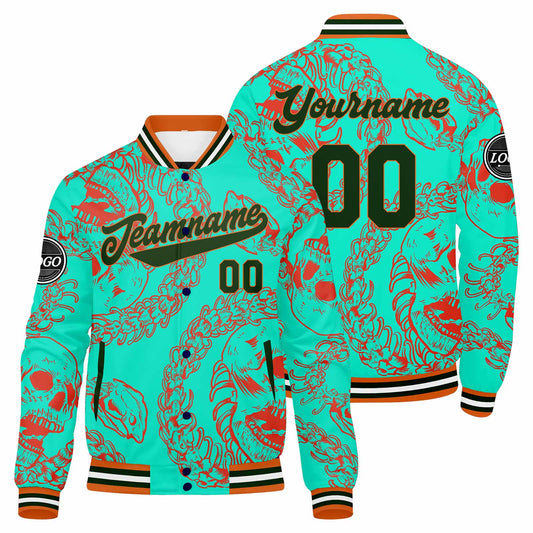 Benutzerdefinierte Grün Orange Varsity-Jacke. Letterman-Jacke für Männer, Frauen und Jugendliche