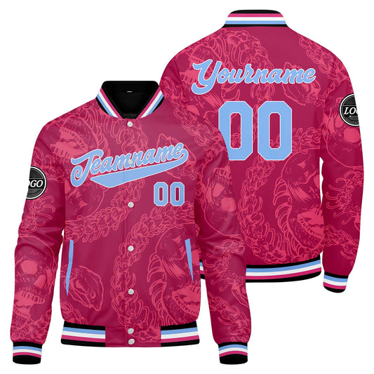 Benutzerdefinierte Rose Rot Varsity-Jacke. Letterman-Jacke für Männer, Frauen und Jugendliche