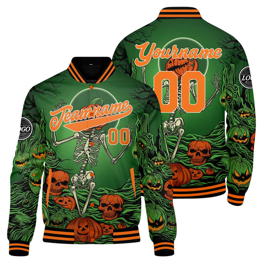 Benutzerdefinierte Orange Grün Varsity-Jacke. Letterman-Jacke für Männer, Frauen und Jugendliche