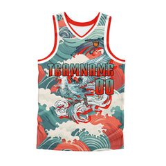 Benutzerdefinierter Cyan Rot Basketball Jersey Uniform Anzug gedruckt Ihr Logo Name Nummer