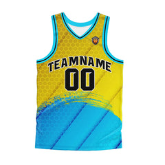 Benutzerdefinierter Gelb Blau Basketball Jersey Uniform Anzug gedruckt Ihr Logo Name Nummer