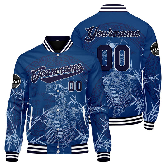 Benutzerdefinierte Blau Varsity-Jacke. Letterman-Jacke für Männer, Frauen und Jugendliche