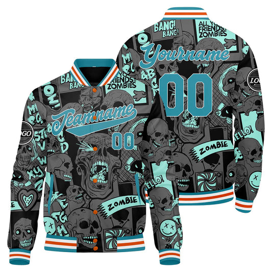 Benutzerdefinierte Cyan Varsity-Jacke. Letterman-Jacke für Männer, Frauen und Jugendliche