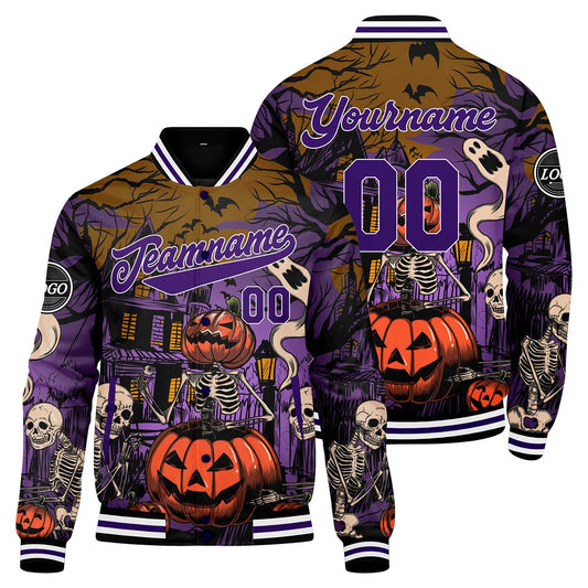 Benutzerdefinierte Orange Lila Varsity-Jacke. Letterman-Jacke für Männer, Frauen und Jugendliche