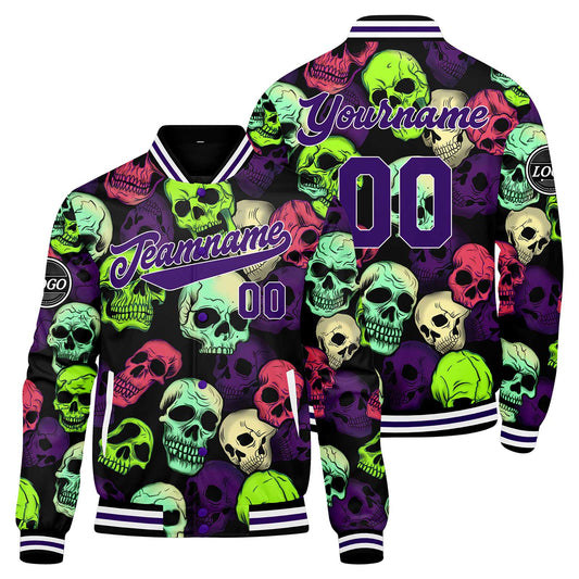 Benutzerdefinierte Grün Lila Varsity-Jacke. Letterman-Jacke für Männer, Frauen und Jugendliche