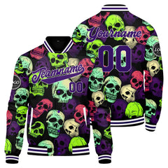 Benutzerdefinierte Grün Lila Varsity-Jacke. Letterman-Jacke für Männer, Frauen und Jugendliche