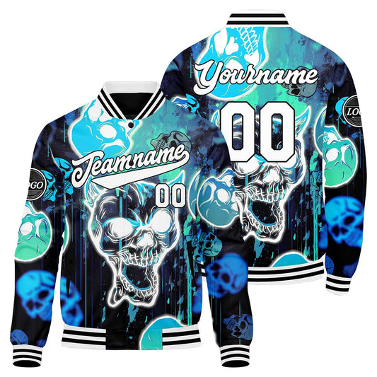 Benutzerdefinierte Blau Varsity-Jacke. Letterman-Jacke für Männer, Frauen und Jugendliche