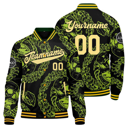 Benutzerdefinierte Gelb Grün Varsity-Jacke. Letterman-Jacke für Männer, Frauen und Jugendliche