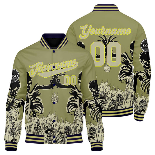 Benutzerdefinierte Olivengrün Varsity-Jacke. Letterman-Jacke für Männer, Frauen und Jugendliche