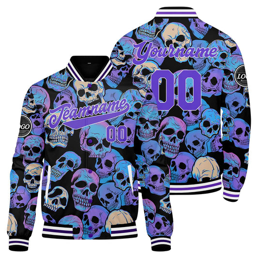 Benutzerdefinierte Blau Lila Varsity-Jacke. Letterman-Jacke für Männer, Frauen und Jugendliche