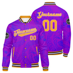 Benutzerdefinierte Lila Orange Varsity-Jacke. Letterman-Jacke für Männer, Frauen und Jugendliche
