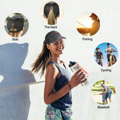 Kundenspezifisch Grau gewaschener Mesh-Cowboy-Hut für Männer und Frauen mit Pferdeschwanz und Klettverschluss Kann mit Logo-Text bedruckt werden