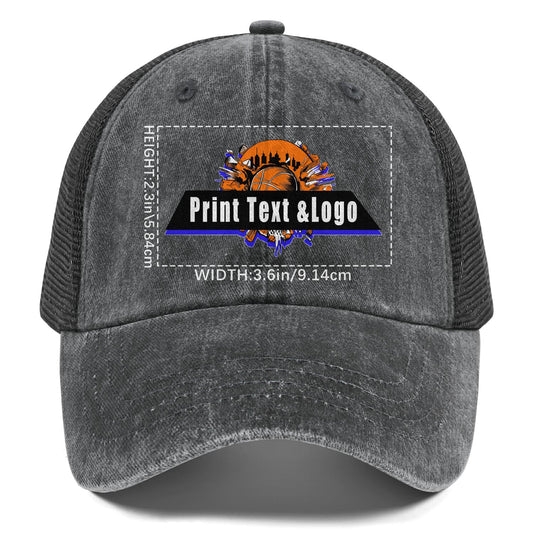 Kundenspezifisch Grau gewaschener Mesh-Cowboy-Hut für Männer und Frauen mit Pferdeschwanz und Klettverschluss Kann mit Logo-Text bedruckt werden