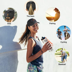 Kundenspezifisch Dunkelgrau gewaschener Mesh-Cowboy-Hut für Männer und Frauen mit Pferdeschwanz und Klettverschluss Kann mit Logo-Text bedruckt werden