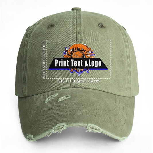 Benutzerdefinierte Olive Grün Distressed & Washed Denim Baseball-Kappe - Unisex Streetwear Style