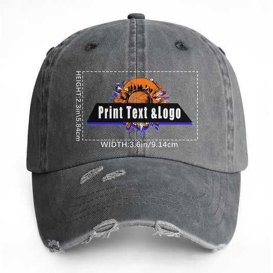 Benutzerdefinierte Grau Distressed & Washed Denim Baseball-Kappe - Unisex Streetwear Style