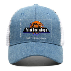 Benutzerdefiniert Blau Baseballmütze aus Denim mit atmungsaktiven Mesh-Einsätzen und lässigem Stil