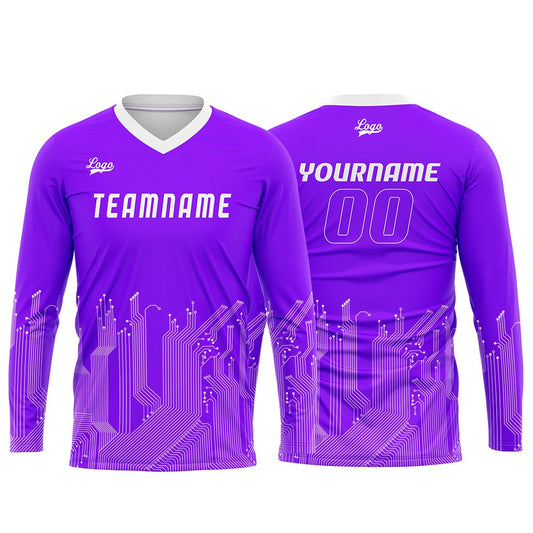 Kundenspezifisches Helllila Weiß Basketball Fußball Schießen langes T-Shirt für Erwachsene und Kinder